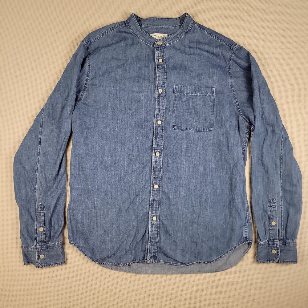 Madewell Button Up Mens XL  Cotton Hemp Blend Banded Collar Rollingwood Wash